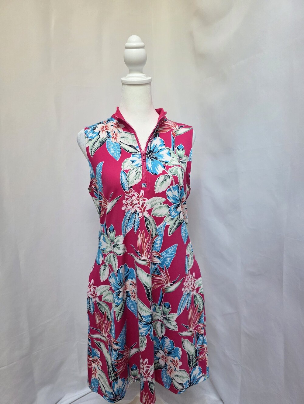 Tommy Bahama Golf Tropical Floral Quarter Zip Sleeveless Dress Medium